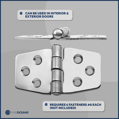 3" x 1-9/16" Door Hinge, 316 Stainless Steel - FO628 - Five Oceans