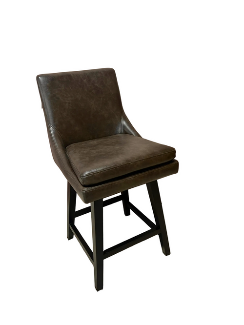 Espresso Distressed-Leather Counter Stool