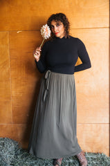 Maxi Wrap Skirt in Olive Challis