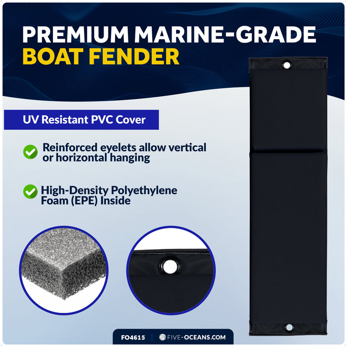 Flat Boat Fender 24" x 6-7/8" x 2-1/2", Black, 2-Pack - FO4615 - Five Oceans