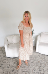 Floral Smocked Puff Sleeve Midi Dress