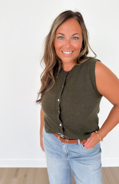 Forest Green Sleeveless Sweater Cardigan