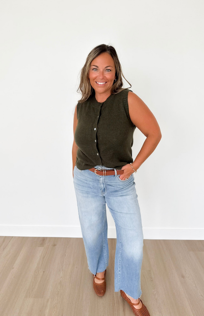 Forest Green Sleeveless Sweater Cardigan