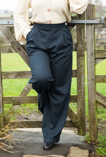 1940s Hepburn Pleated Trousers - Pinstripe
