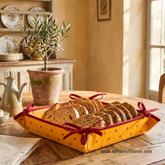French bread basket - Acrylic-coated Cotton - Calisson yellow & red | Tissus Toselli - Lifestyle