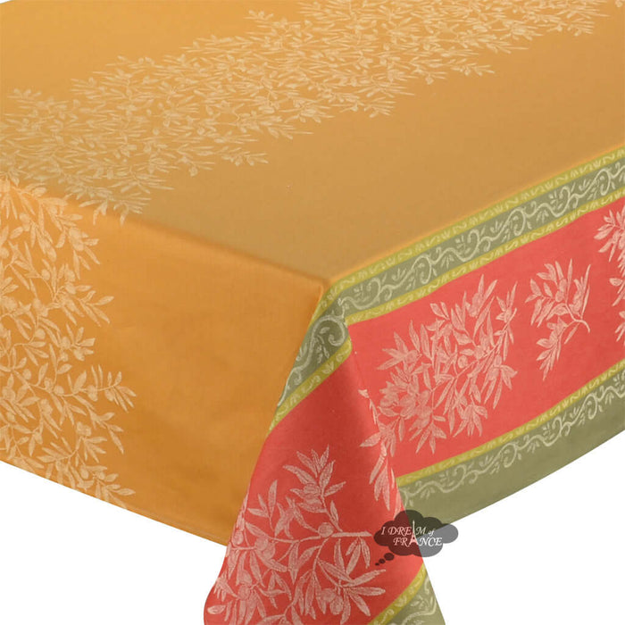 62x98" Rectangular Olive Red French Double Border French Jacquard Tablecloth by L'Ensoleillade