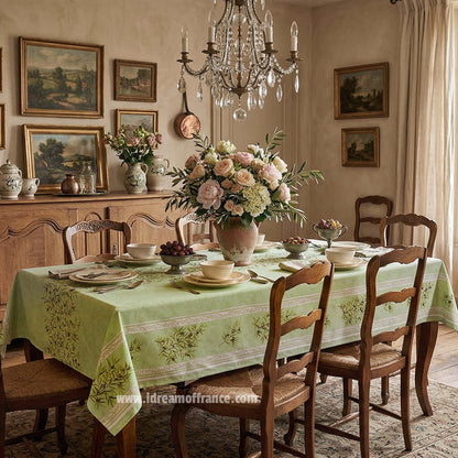 Clos des Oliviers Green Rectangular Acylic-Coated Cotton Tablecloth by Label France