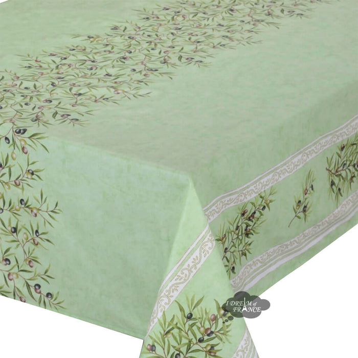 French Provencal tablecloth - Acrylic coated cotton, Spill-proof - Rectangular - Clos des Oliviers green | Label France