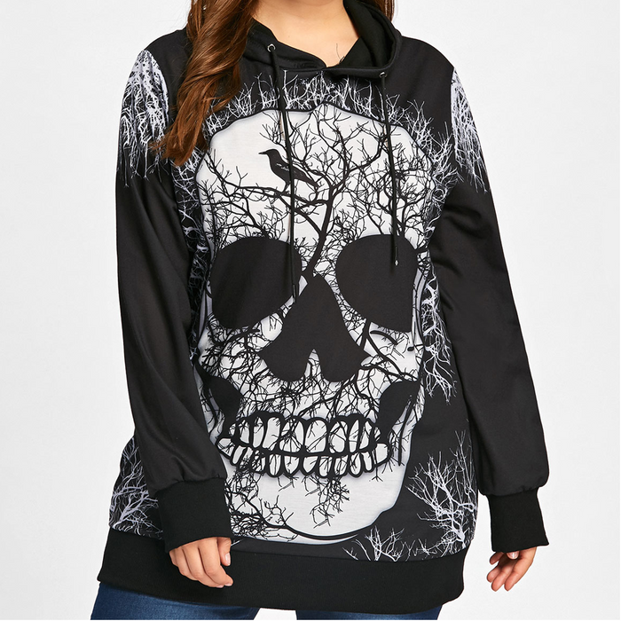 Gamiss Plus Sized  Skull Printed Pull Over Hoodie