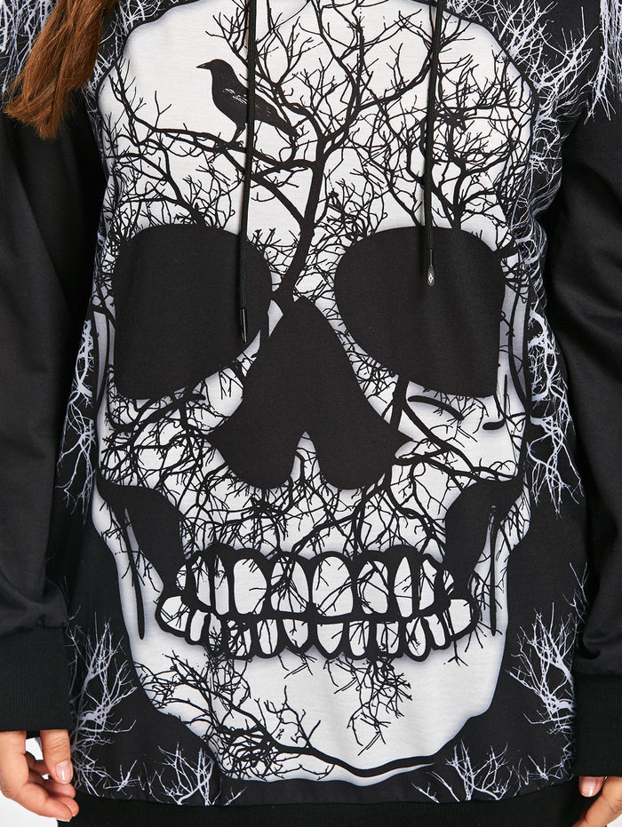 Gamiss Plus Sized  Skull Printed Pull Over Hoodie
