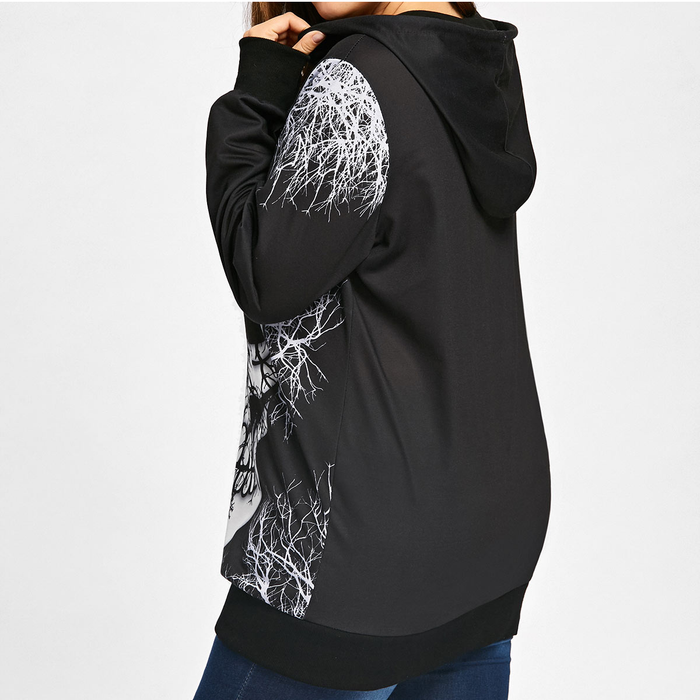 Gamiss Plus Sized  Skull Printed Pull Over Hoodie