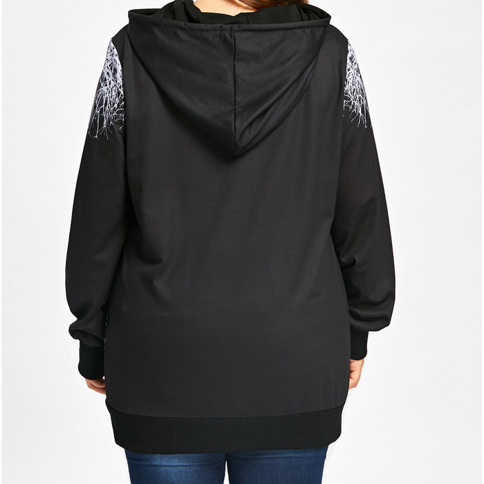 Gamiss Plus Sized  Skull Printed Pull Over Hoodie