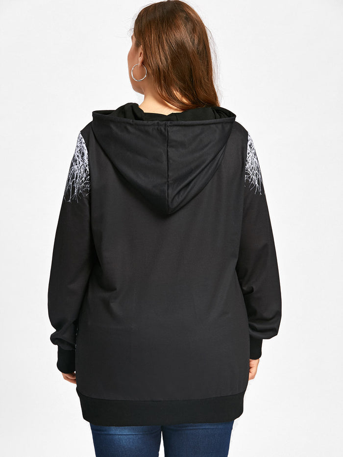 Gamiss Plus Sized  Skull Printed Pull Over Hoodie