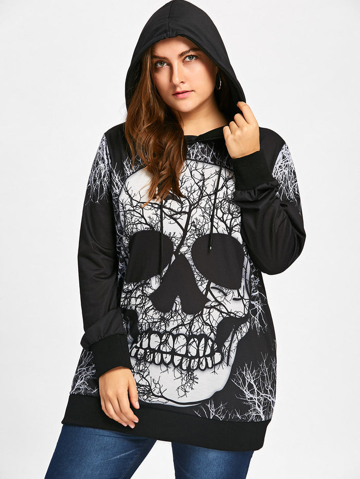 Gamiss Plus Sized  Skull Printed Pull Over Hoodie