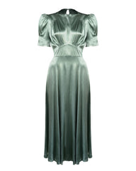 1940s 'Girl Friday' Midi Dress - Sage Satin