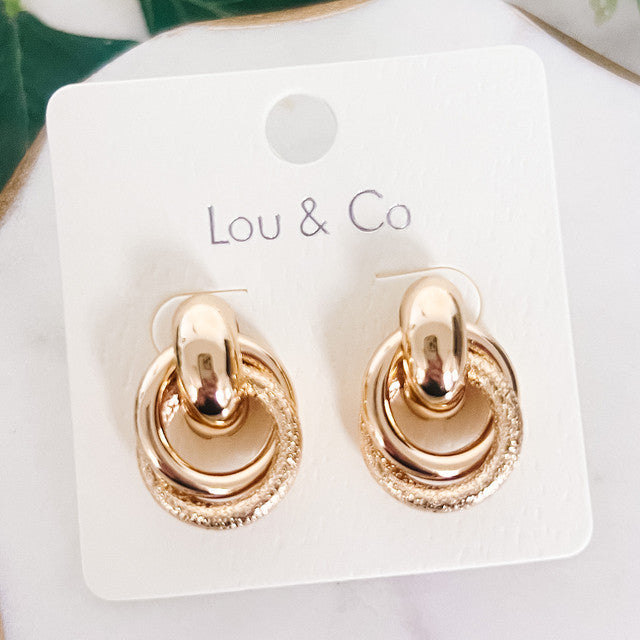 Gold Double Loop Stud Earrings