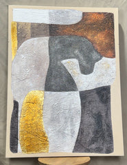 Gold, gray, white and copper textured abstract canvas wall art