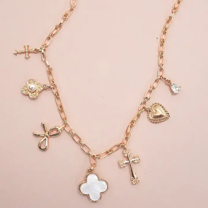 Gold & Pearl Clover Charm Necklace