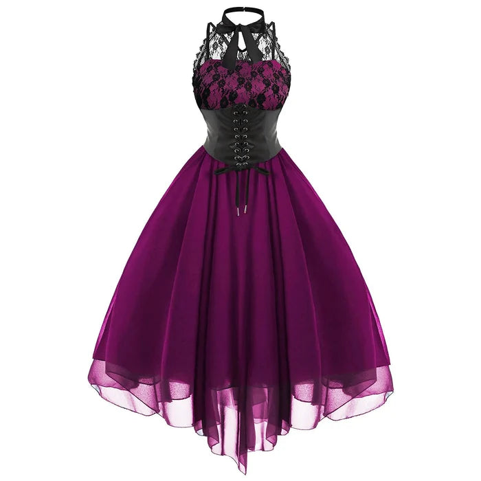 Gothic Cross Back Lace Panel Corset Dress