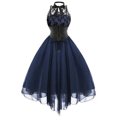 Gothic Cross Back Lace Panel Corset Dress