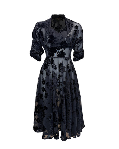 1950s Grace Dress - Black Rose Devore