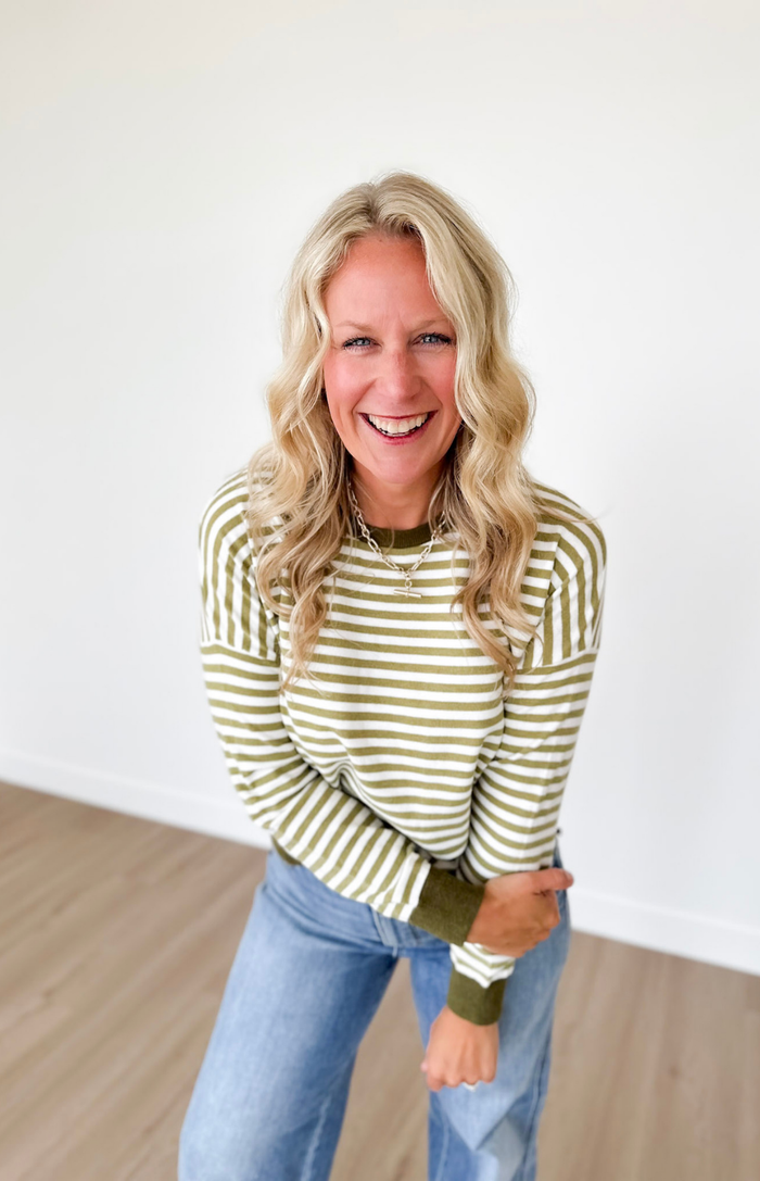 Green & Ivory Striped Soft Knit Top