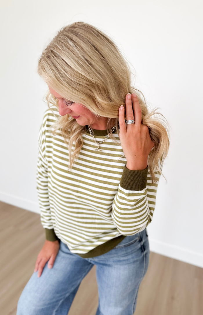 Green & Ivory Striped Soft Knit Top