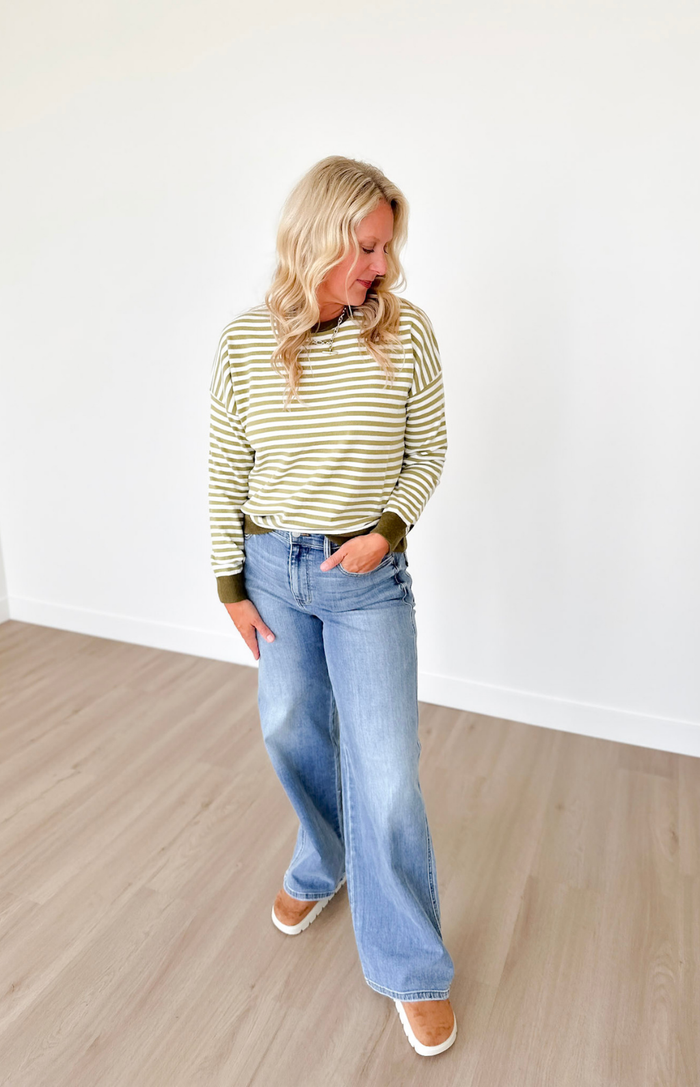 Green & Ivory Striped Soft Knit Top