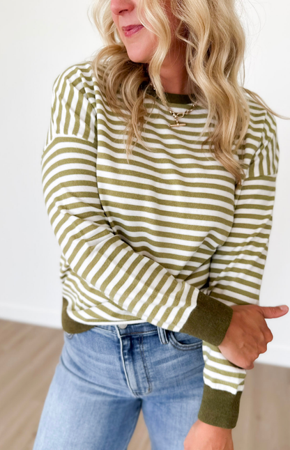 Green & Ivory Striped Soft Knit Top