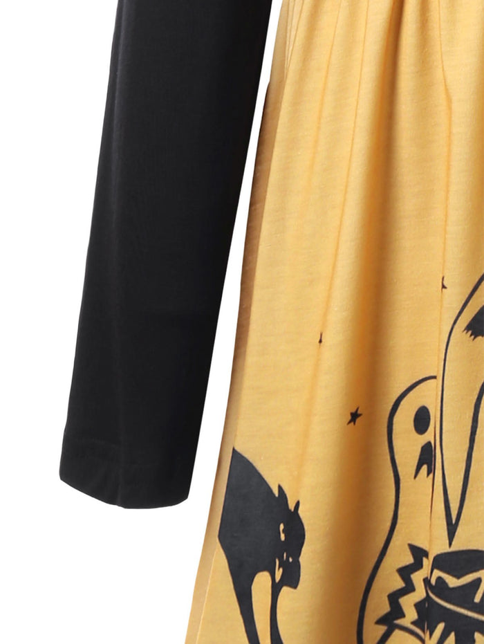 Halloween Flounced Spooky Scene Dress