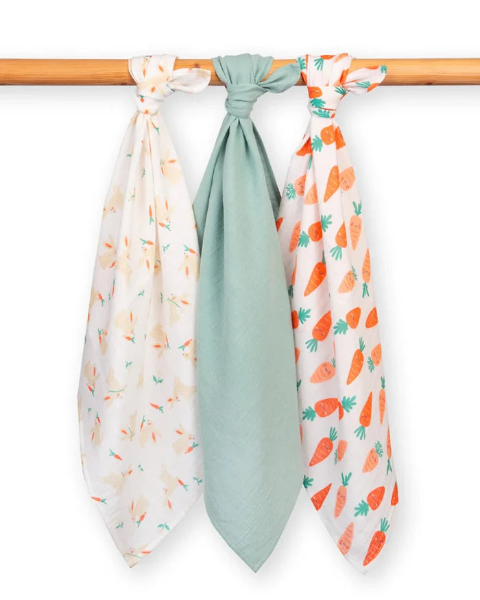 Happy Carrot Organic Cotton Muslin Cloths 3 Pack – Baby Muslin Squares - Kite