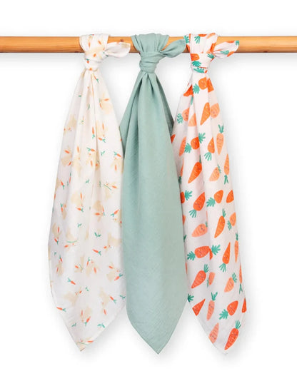 Happy Carrot Organic Cotton Muslin Cloths 3 Pack – Baby Muslin Squares - Kite