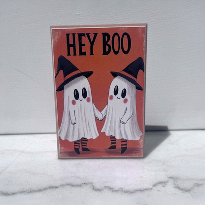 Hey Boo Ghost Friends Shelf Sitter - square with extended background
