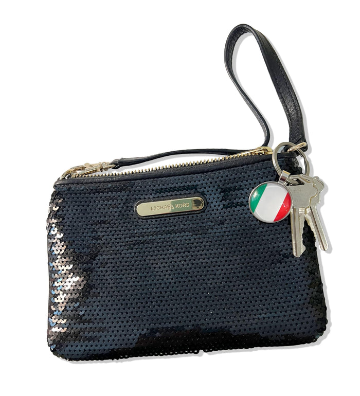 Italian Flag Circle Keychain in Silver