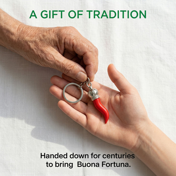 Italian Red Horn Chili Pepper with Silver Chain Keychain