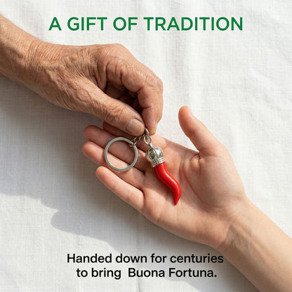 Italian Red Horn Chili Pepper with Silver Chain Keychain