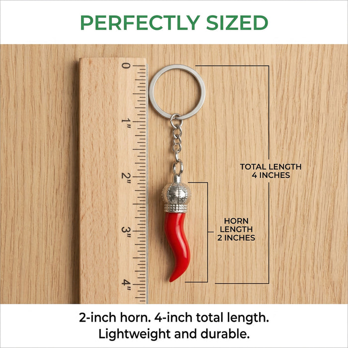 Italian Red Horn Chili Pepper with Silver Chain Keychain