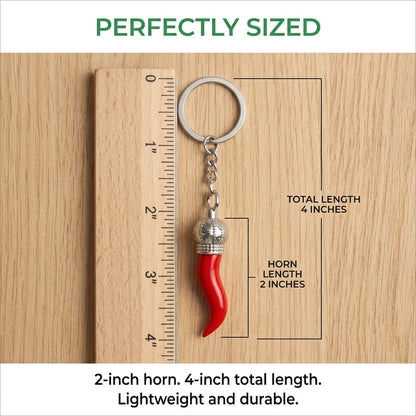 Italian Red Horn Chili Pepper with Silver Chain Keychain