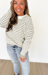 Ivory Knit Green/Grey Striped Sweater