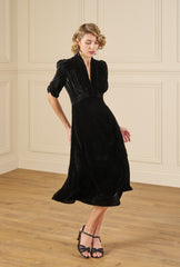 1930s Ivy Velvet Dress - Liquorice