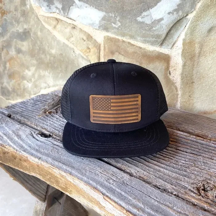 Kids American Flag Leather Patch Hat