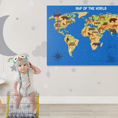 Kids World Map Canvas - Playroom Decor Wall Art - SharpWallArts