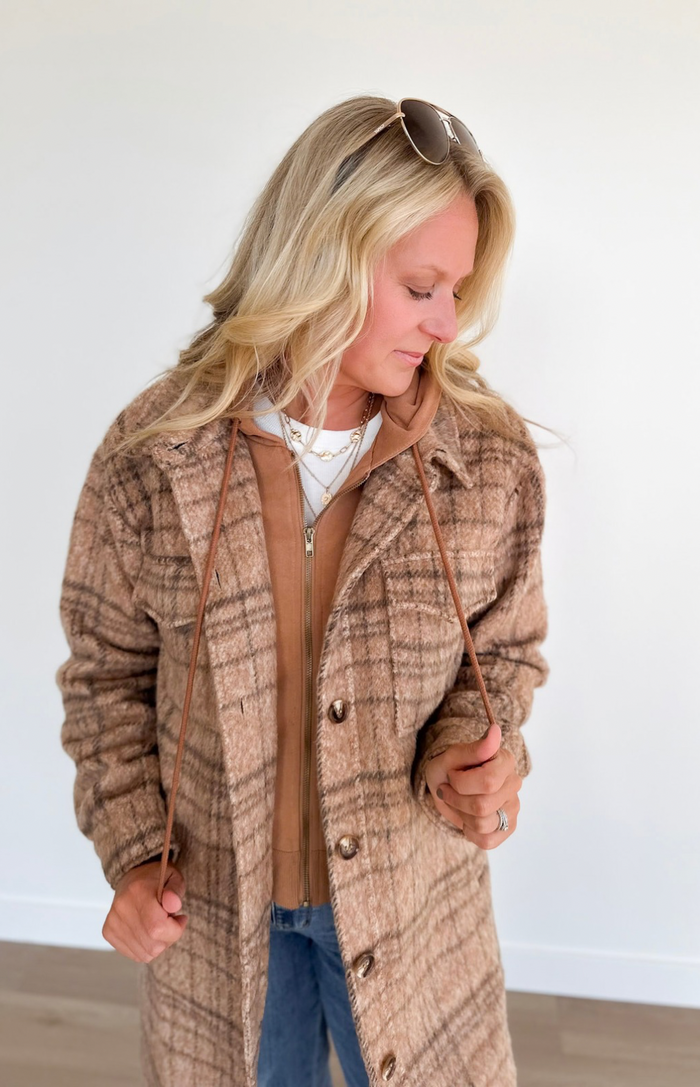 Latte Hooded Plaid Jacket