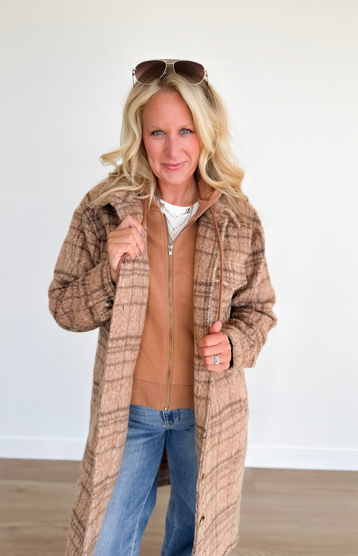 Latte Hooded Plaid Jacket