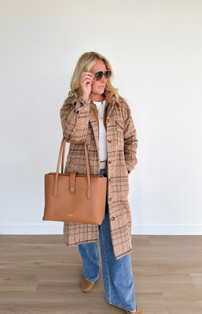 Latte Hooded Plaid Jacket