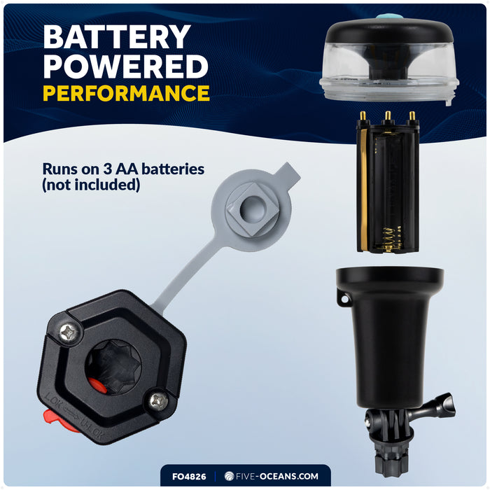 LED Anchor Navigation Light, Fold-Down, Rail Mount, Battery-Powered - 2NM - FO4826 - Five Oceans