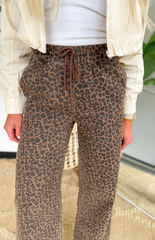 Leopard Drawstring Wide Leg Jeans