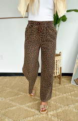 Leopard Drawstring Wide Leg Jeans