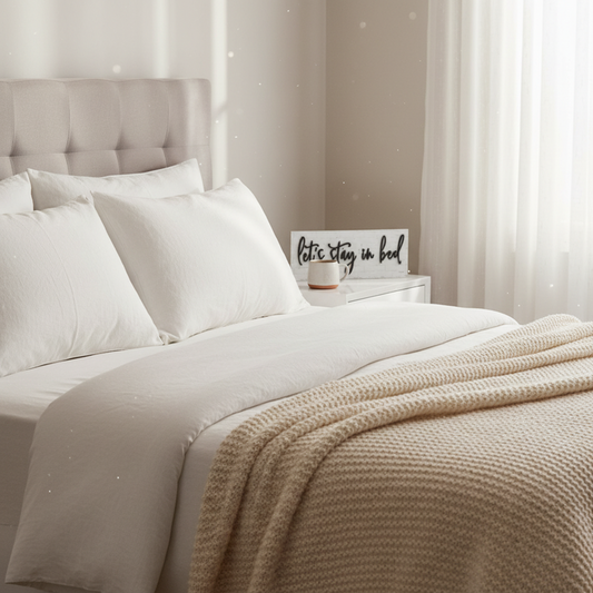 Let's Stay in Bed Shelf Sitter - square with extended background