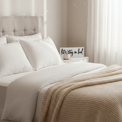 Let's Stay in Bed Shelf Sitter - square with extended background